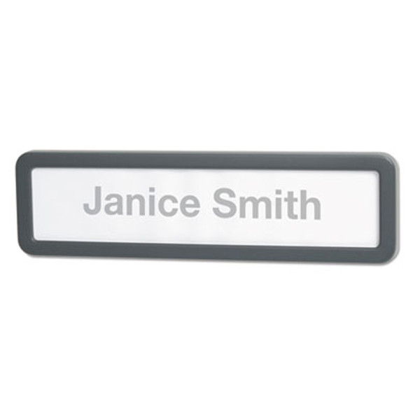Recycled Cubicle Nameplate With Rounded Corners, 9 x 2.5, Charcoal