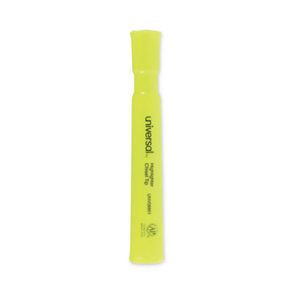 Desk Highlighters, Fluorescent Yellow Ink, Chisel Tip, Yellow Barrel, Dozen