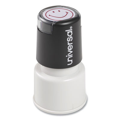Round Message Stamp, Smiley Face, Pre-Inked/Re-Inkable, Red