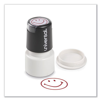 Round Message Stamp, Smiley Face, Pre-Inked/Re-Inkable, Red