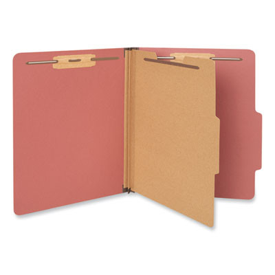 Pressboard Classification Folders, 2/5-Cut Tab: Right Of Center, Expands 2", 1 Divider, 4 Fasteners, Letter Size, Red, 10/Box