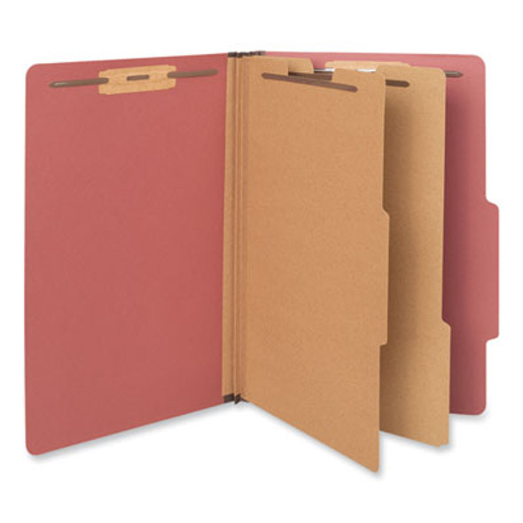 Pressboard Classification Folders, 2/5-Cut Tab: Right Of Center, Expands 2", 2 Dividers, 6 Fasteners, Legal Size, Red, 10/Box