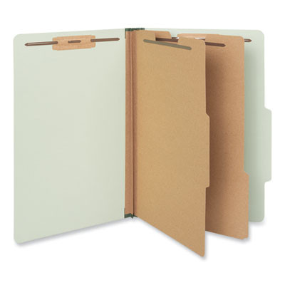 Pressboard Classification Folders, 2/5 Tab: Right Of Center, Expands 2", 2 Dividers, 6 Fasteners, Legal Size, Green, 10/Box