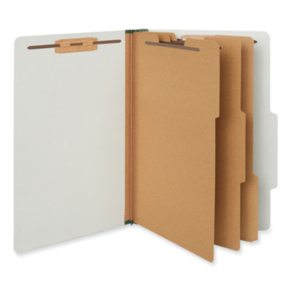 Pressboard Classification Folders, 2/5 Tab: Right Of Center, Expands 3", 3 Dividers, 8 Fasteners, Legal Size, Gray, 10/Box