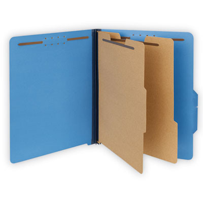 Pressboard Classification Folders, 2/5-Cut Tab, Expands 2", 2 Dividers, 6 Fasteners, Letter Size, Cobalt Blue, 10/Box