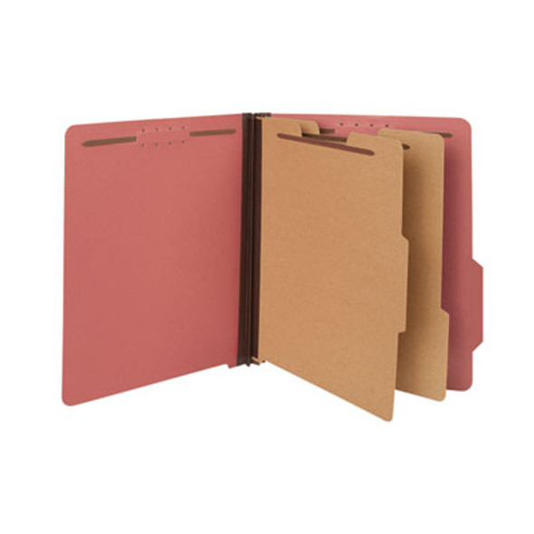 Pressboard Classification Folders, 2/5-Cut Tab, Expands 2", 2 Dividers, 6 Fasteners, Letter Size, Ruby Red, 10/Box