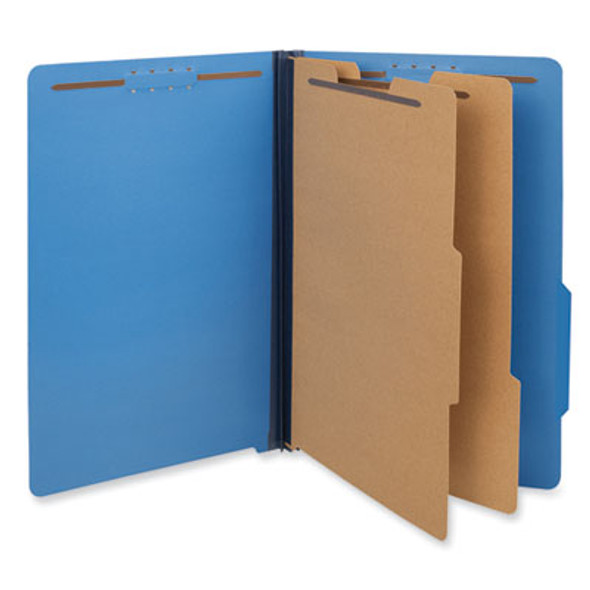 Pressboard Classification Folders, 2/5-Cut Tab, Expands 2", 2 Dividers, 6 Fasteners, Legal Size, Cobalt Blue, 10/Box