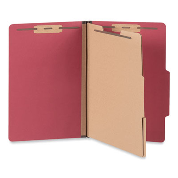 Pressboard Classification Folders, 2/5-Cut Tab, Expands 2", 2 Dividers, 6 Fasteners, Legal Size, Ruby Red, 10/Box