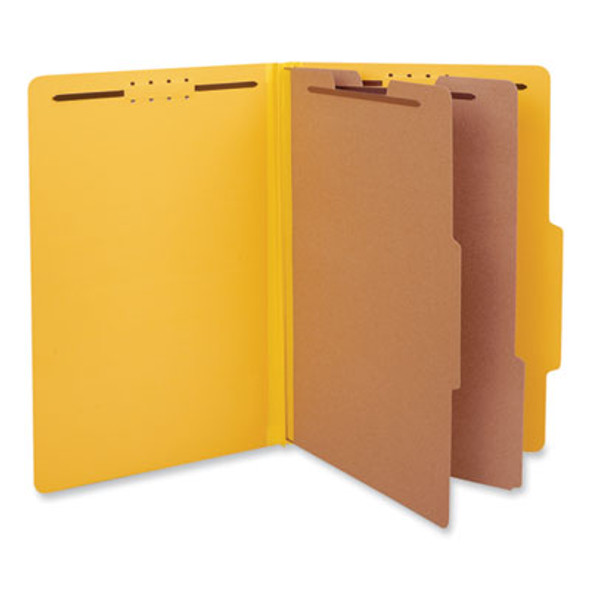 Pressboard Classification Folders, 2/5-Cut Tab, Expands 2", 2 Dividers, 6 Fasteners, Legal Size, Yellow, 10/Box