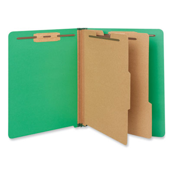Deluxe Pressboard End Tab Classification Folders, Expands 2", 2 Dividers, 6 Fasteners, Letter Size, Green, 10/Box