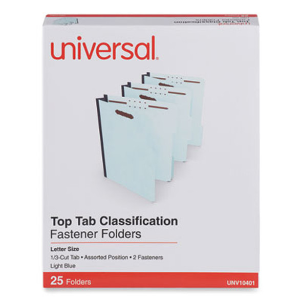 Top Tab Classification Folders, 1/3-Cut Tab: Assorted, Expands 2", 2 Fasteners, Letter Size, Light Blue, 25/Box