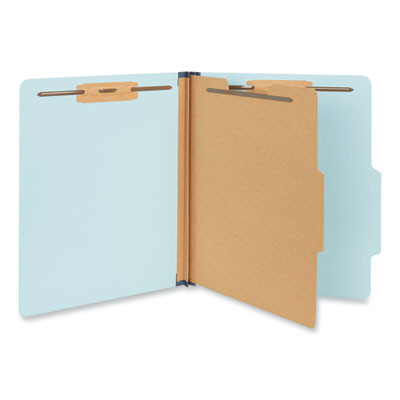 Pressboard Classification Folders, 2/5 Tab: Assorted, Expands 1.75", 1 Divider, 4 Fasteners, Letter Size, Light Blue, 20/Box