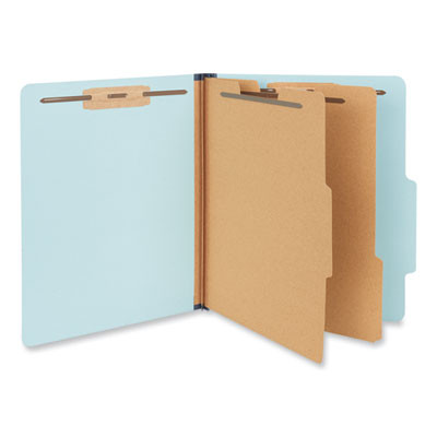 Pressboard Classification Folders, 2/5 Tab: Assorted, Expands 2.5", 2 Dividers, 6 Fasteners, Letter Size, Light Blue, 20/Box