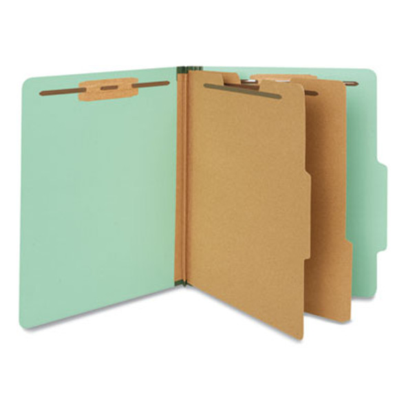 Heavy-Duty Pressboard Classification Folders, 2/5 Tab: Assorted, 2 Dividers, 6 Fasteners, Letter Size, Light Green, 20/Box