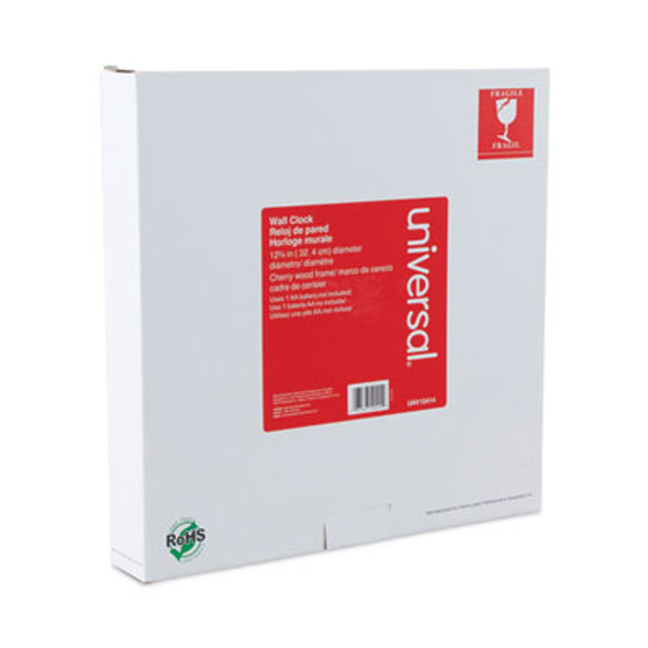 Round Wood Wall Clock, 12.75" Overall Diameter, Cherry Case, 1 Aa (Sold Separately)