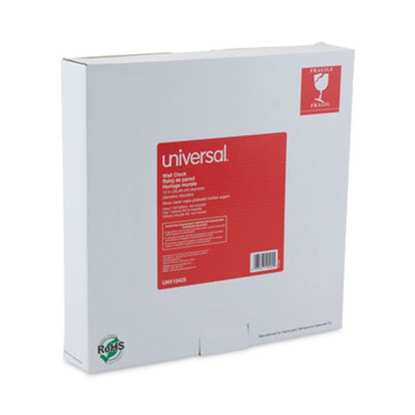 Brushed Aluminum Wall Clock, 12" Overall Diameter, Silver Case, 1 Aa (Sold Separately)