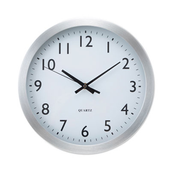 Brushed Aluminum Wall Clock, 12" Overall Diameter, Silver Case, 1 Aa (Sold Separately)