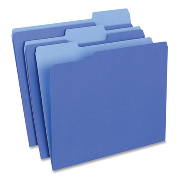 Deluxe Colored Top Tab File Folders, 1/3-Cut Tabs: Assorted, Letter Size, Blue/Light Blue, 100/Box