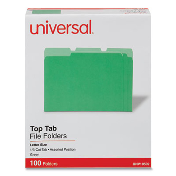 Deluxe Colored Top Tab File Folders, 1/3-Cut Tabs: Assorted, Letter Size, Green/Light Green, 100/Box