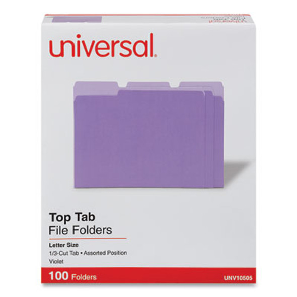 Deluxe Colored Top Tab File Folders, 1/3-Cut Tabs: Assorted, Letter Size, Violet/Light Violet, 100/Box