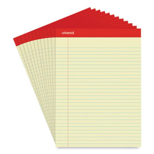Perforated Ruled Writing Pads, Wide/Legal Rule, Red Headband, 50 Canary-Yellow 8.5 X 11.75 Sheets, Dozen