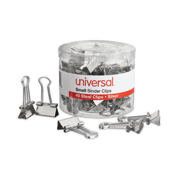 Binder Clips With Storage Tub, Small, Silver, 40/Pack