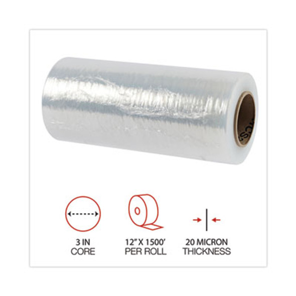 Handwrap Stretch Film, 12" x 1,500 Ft Roll, 20 Mic (80-Gauge), Clear, 4/Carton