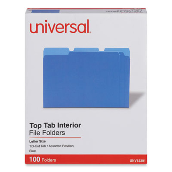 Interior File Folders, 1/3-Cut Tabs: Assorted, Letter Size, 11-Pt Stock, Blue, 100/Box