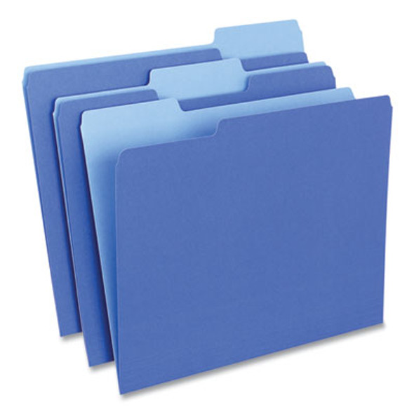 Interior File Folders, 1/3-Cut Tabs: Assorted, Letter Size, 11-Pt Stock, Blue, 100/Box