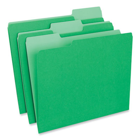 Interior File Folders, 1/3-Cut Tabs: Assorted, Letter Size, 11-Pt Stock, Green, 100/Box