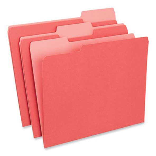 Interior File Folders, 1/3-Cut Tabs: Assorted, Letter Size, 11-Pt Stock, Red, 100/Box