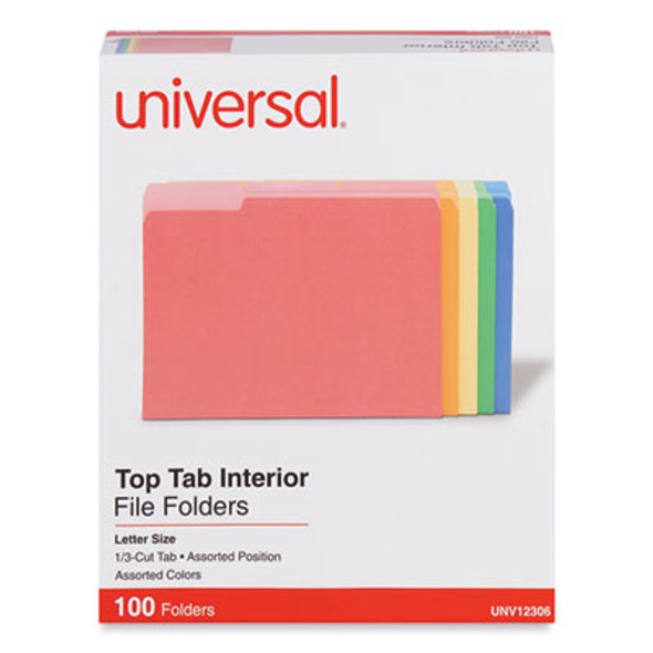 Interior File Folders, 1/3-Cut Tabs: Assorted, Letter Size, 11-Pt Stock, Assorted Colors, 100/Box