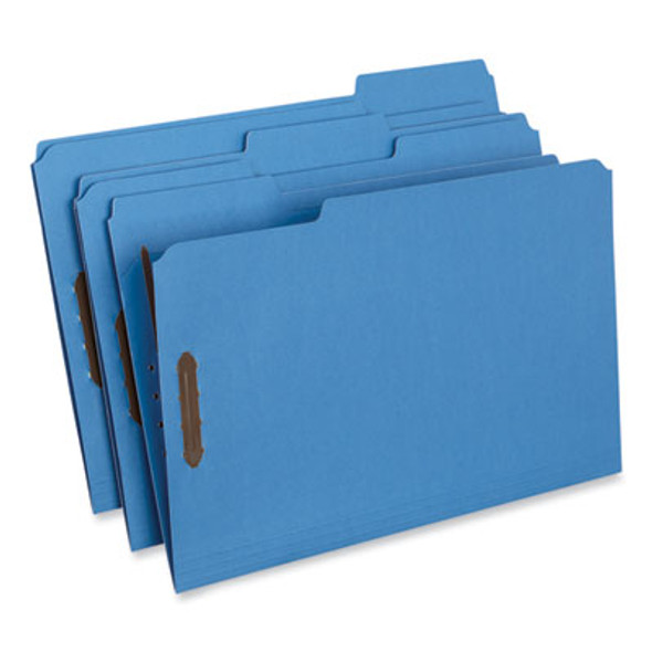 Deluxe Reinforced Top Tab Fastener Folders, 1/3-Cut Tab: Assorted, Expands 0.75", 2 Fasteners, Legal Size, Blue, 50/Box