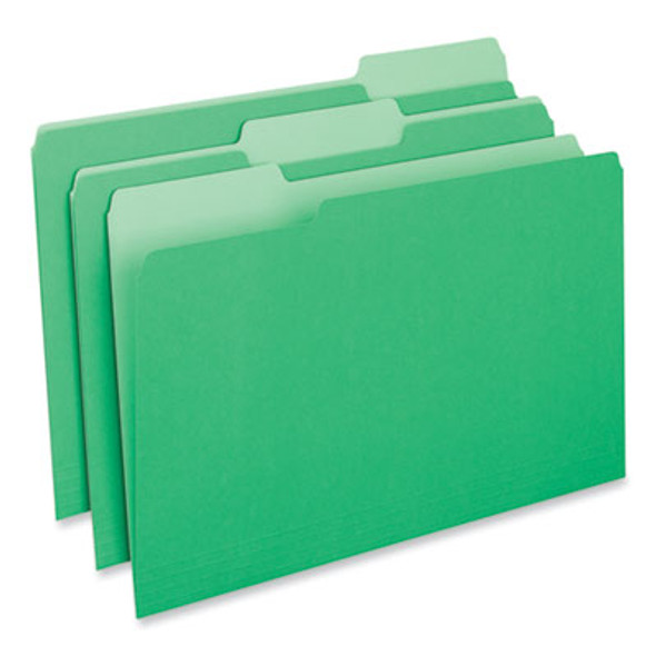 Interior File Folders, 1/3-Cut Tabs: Assorted, Legal Size, 11-Pt Stock, Green, 100/Box