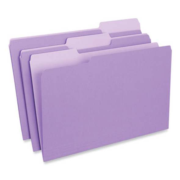 Interior File Folders, 1/3-Cut Tabs: Assorted, Legal Size, 11-Pt Stock, Violet, 100/Box