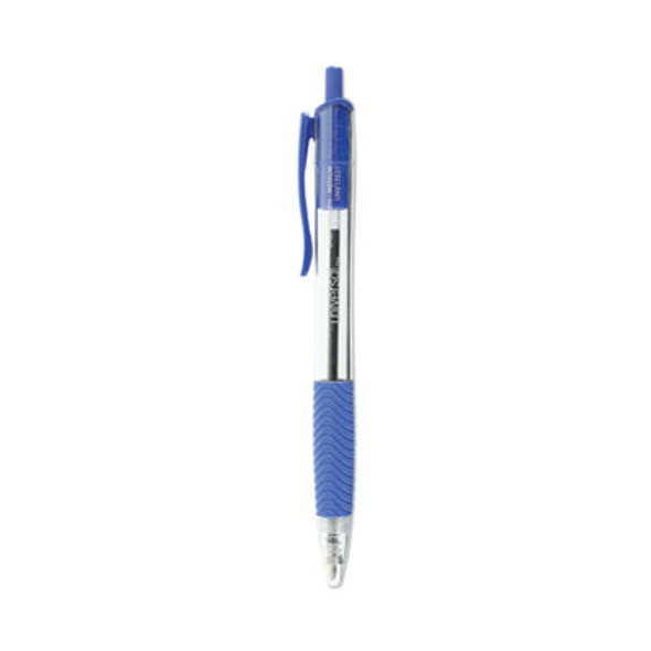 Comfort Grip Ballpoint Pen, Retractable, Medium 1 Mm, Blue Ink, Clear/Blue Barrel, Dozen