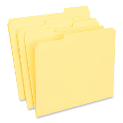 Reinforced Top-Tab File Folders, 1/3-Cut Tabs: Assorted, Letter Size, 1" Expansion, Yellow, 100/Box