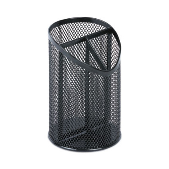 Metal Mesh 3-Compartment Pencil Cup, 4.13" Diameter x 6"h, Black