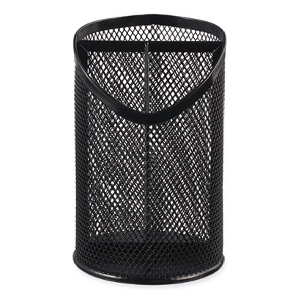 Metal Mesh 3-Compartment Pencil Cup, 4.13" Diameter x 6"h, Black