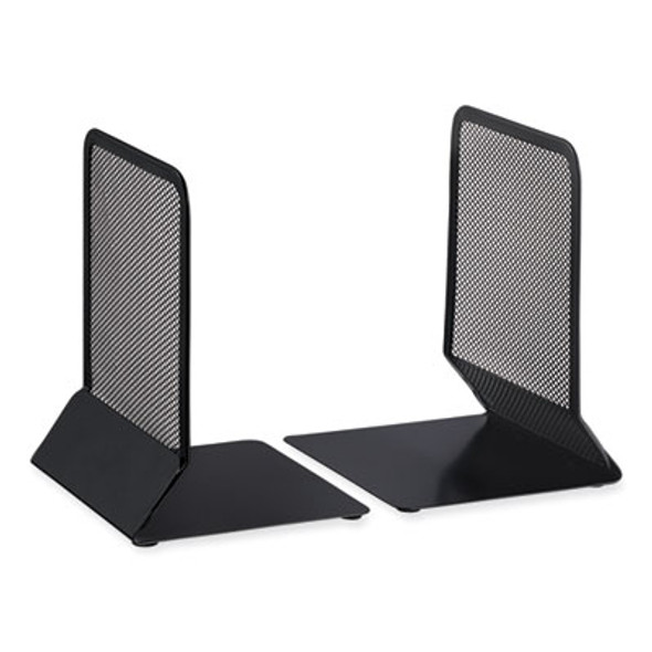 Metal Mesh Bookends, Nonskid Base, 5.38 x 5.38 x 6.75, Black, Pair