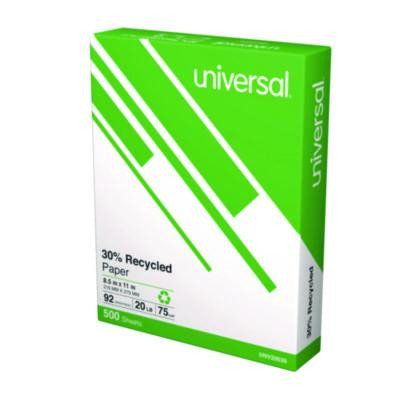 30% Recycled Copy Paper, 92 Bright, 20 Lb Bond Weight, 8.5 x 11, White, 500 Sheets/Ream, 10 Reams/Carton
