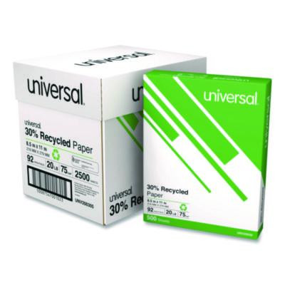 30% Recycled Copy Paper, 92 Bright, 20 Lb Bond Weight, 8.5 x 11, White, 500 Sheets/Ream, 5 Reams/Carton