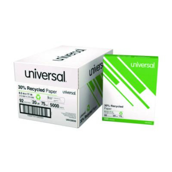 30% Recycled Copy Paper, 92 Bright, 20 Lb Bond Weight, 8.5 x 11, White, 500 Sheets/Ream, 10 Reams/Carton, 40 Cartons/Pallet