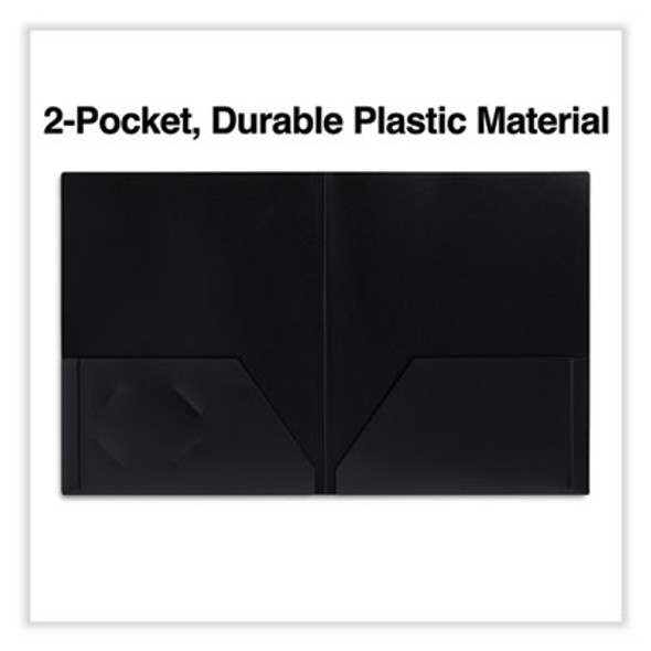 Two-Pocket Plastic Folders, 100-Sheet Capacity, 11 X 8.5, Black, 10/Pack