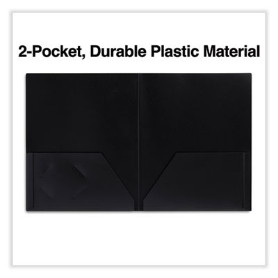 Two-Pocket Plastic Folders, Accommodates (100) 11 x 8.5 Sheets, Black, 10/Pack