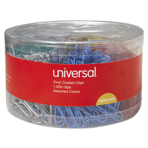 Plastic-Coated Paper Clips With Six-Compartment Dispenser Tub, #3, Assorted Colors, 1,000/Pack