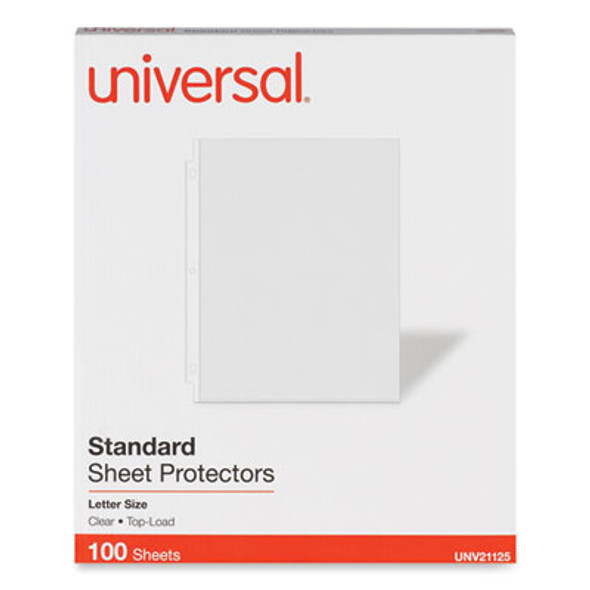 Standard Sheet Protectors, Medium-Duty, Side: 3-Hole Punched, Top Load 8.5 x 11 Insert, Clear Front, 100/Box