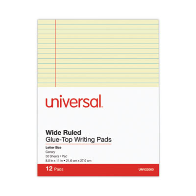Glue Top Pads, Wide/Legal Rule, (50) Canary Yellow 8.5 x 11 Sheets, Dozen