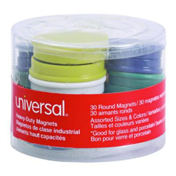 High-Intensity Assorted Magnets, Circles, Assorted Sizes: Small, Medium And Large, Assorted Colors, 30/Pack