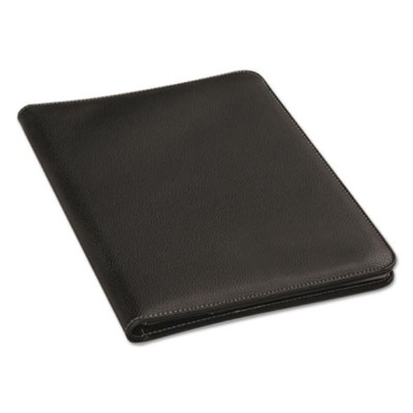 Leather-Look Pad Folio, Inside Flap Pocket W/Card Holder, Black